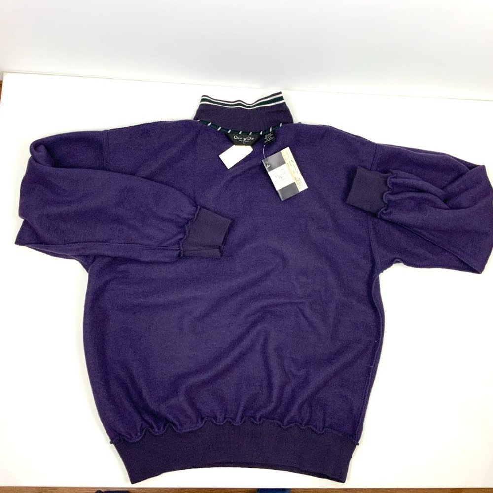 Vintage 90s Christian Dior Monsieur Quarter Button Navy Sporty Sweatshirt Sz L - Picture 15 of 16
